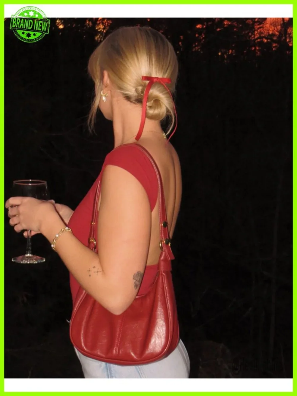 Vegan PU Leather Crescent Hobo Bag with Zipper Closure Adjustable Strap